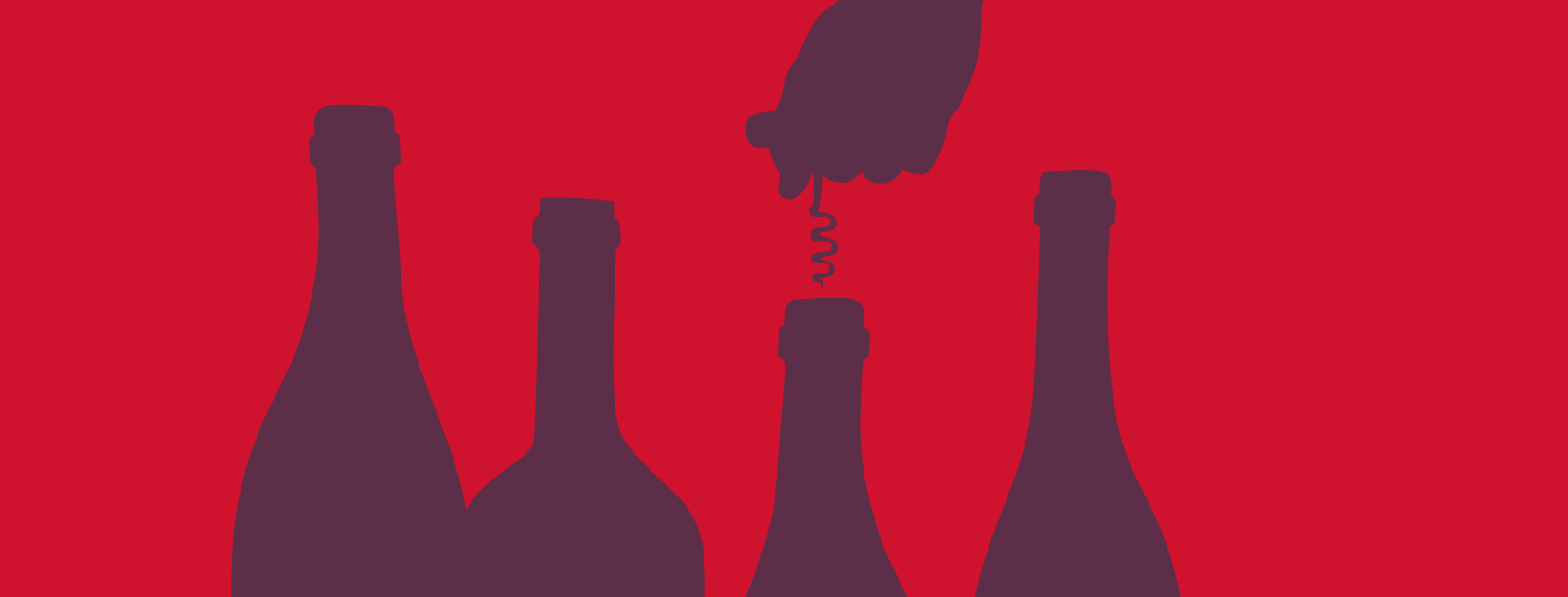 Logo de bouteilles de vin sombres sur fond rouge.