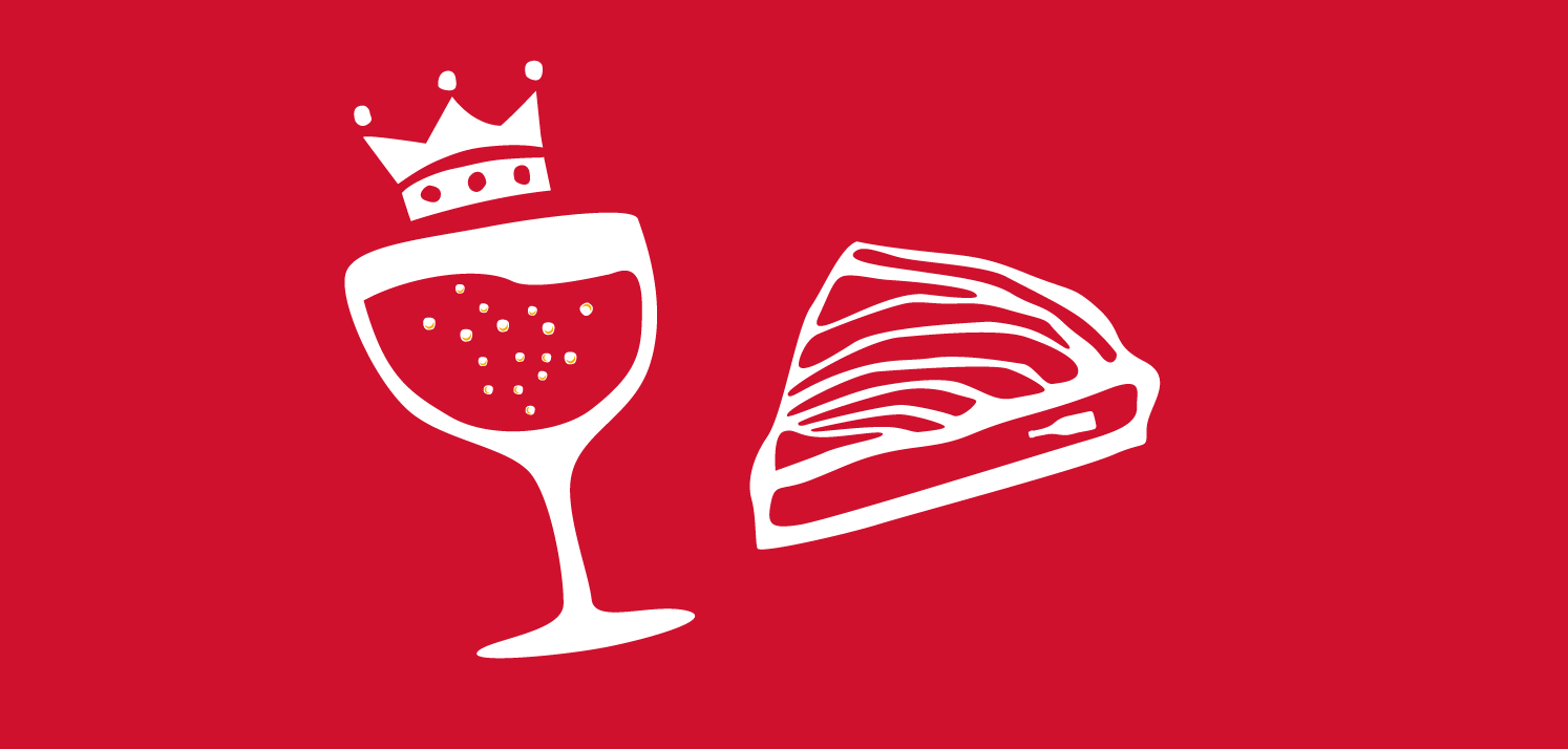 Logo rouge et blanc représentant une coupe contenant du cidre et une part de galette des rois